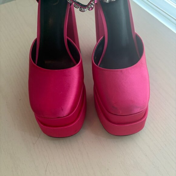 Hot Pink Satin Platform Heels - Picture 3 of 7